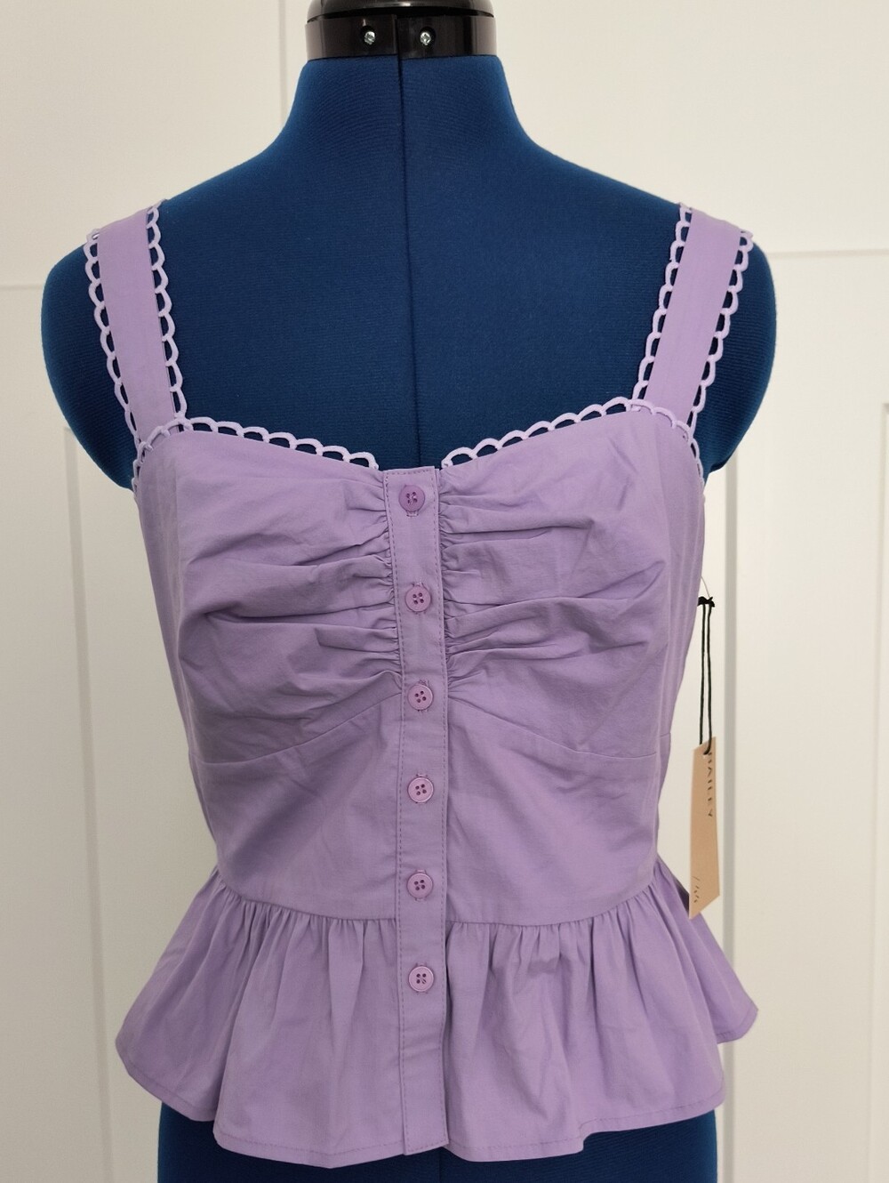 NWT Bailey 44 Lilac Ruched Button-Front Peplum Cami